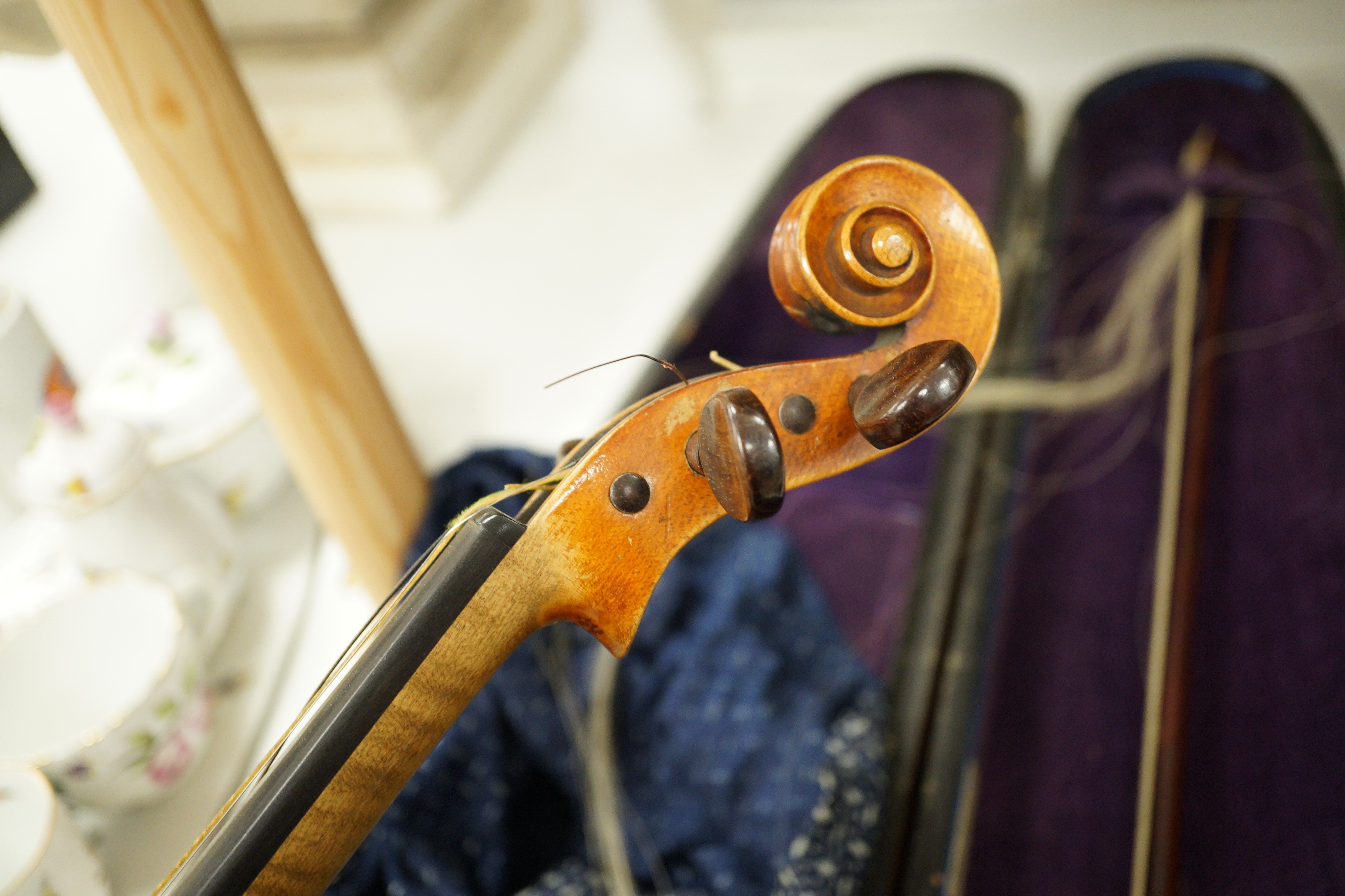 A violin with interior label reading ‘Copy of Richard Duke Fecit Dresdae: Anno 1889’ together with rosewood case. Back measures 36cm